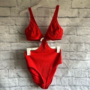 PREOWNED AERIE RED CUT OUT BATHING SUIT ONE PIECE WOMENS MEDIUM M